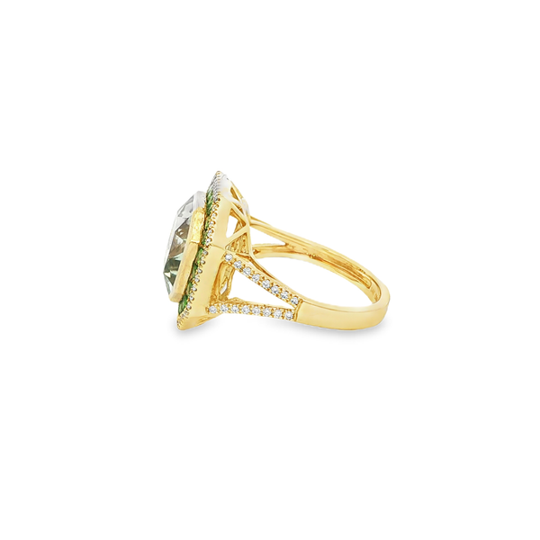 14K Yellow Gold Green Amethyst, Tsavorite & Diamond Double Halo Octagon Ring Image 4 Jo & Co. Jewelers Hardy, VA