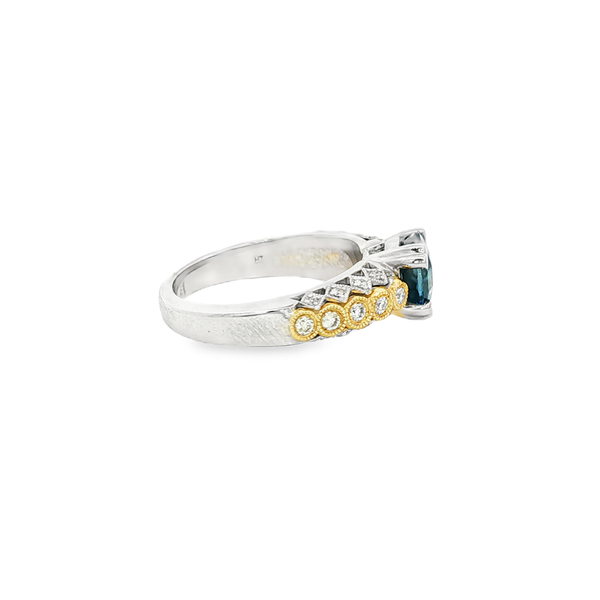18K White & Yellow Gold London Blue Topaz Diamond Vintage Ring Image 2 Jo & Co. Jewelers Hardy, VA