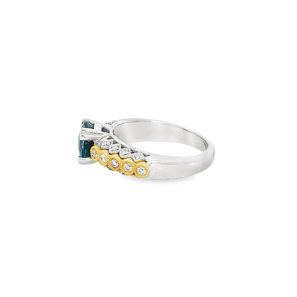 18K White & Yellow Gold London Blue Topaz Diamond Vintage Ring Image 4 Jo & Co. Jewelers Hardy, VA