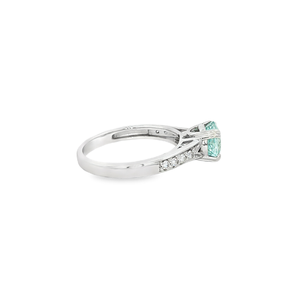 14K White Gold Aquamarine & 1/6 CTW Diamond Cathedral Ring Image 2 Jo & Co. Jewelers Hardy, VA