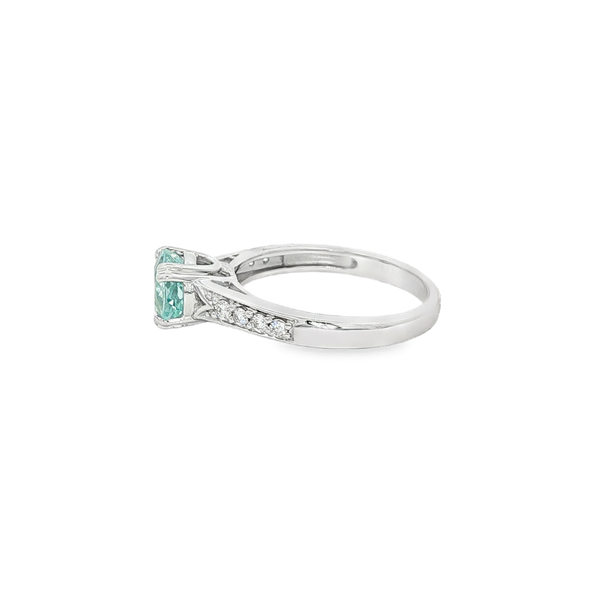 14K White Gold Aquamarine & 1/6 CTW Diamond Cathedral Ring Image 4 Jo & Co. Jewelers Hardy, VA