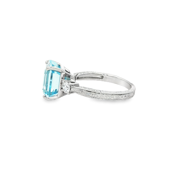 14K White Gold Emerald-Cut Blue Topaz & Diamond Vintage-Style Ring Image 4 Jo & Co. Jewelers Hardy, VA