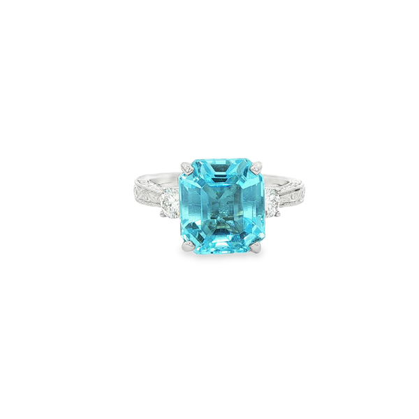 14K White Gold Emerald-Cut Blue Topaz & Diamond Vintage-Style Ring Jo & Co. Jewelers Hardy, VA