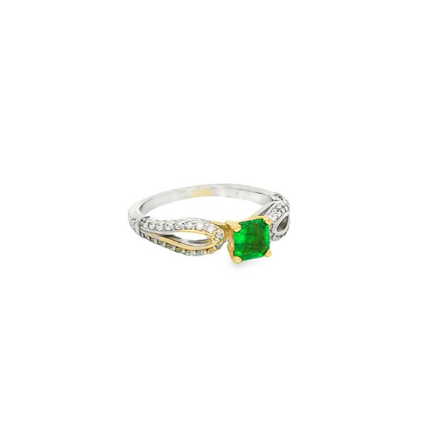 14K White & Yellow Gold Emerald and Diamond Vintage-Style Ring Image 2 Jo & Co. Jewelers Hardy, VA