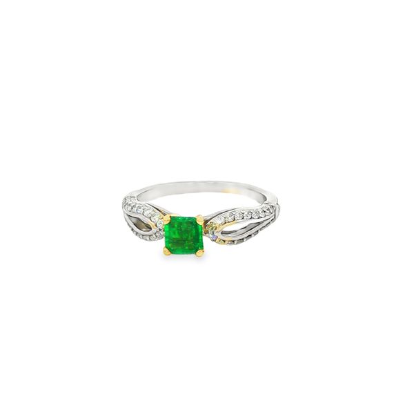 14K White & Yellow Gold Emerald and Diamond Vintage-Style Ring Image 4 Jo & Co. Jewelers Hardy, VA