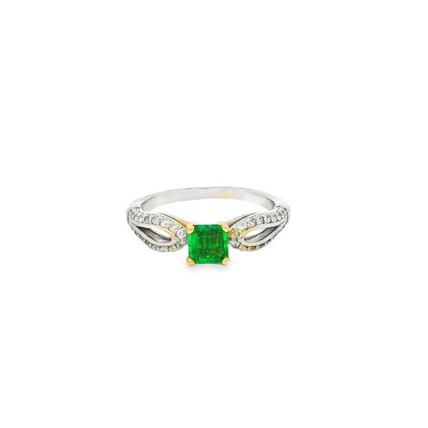 14K White & Yellow Gold Emerald and Diamond Vintage-Style Ring Jo & Co. Jewelers Hardy, VA