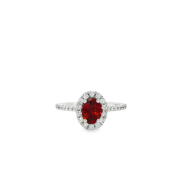 14K White Gold Oval Garnet & Diamond 2/5tw Halo Ring Jo & Co. Jewelers Hardy, VA