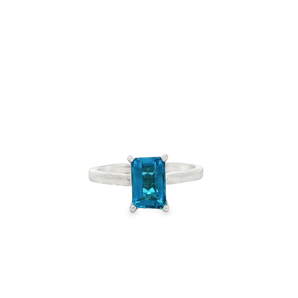 14K White Gold Emerald-Cut London Blue Topaz Solitaire Ring Jo & Co. Jewelers Hardy, VA