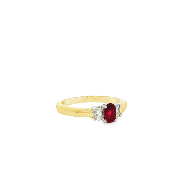14K Yellow & White Gold Oval Ruby & Diamond 3-Stone Ring Image 2 Jo & Co. Jewelers Hardy, VA