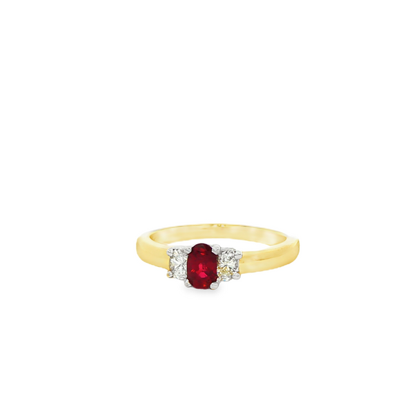 14K Yellow & White Gold Oval Ruby & Diamond 3-Stone Ring Image 4 Jo & Co. Jewelers Hardy, VA
