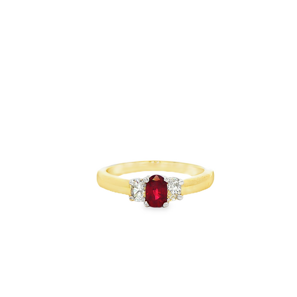 14K Yellow & White Gold Oval Ruby & Diamond 3-Stone Ring Jo & Co. Jewelers Hardy, VA