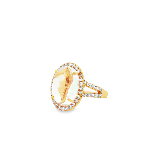 18K Yellow Gold Moonstone & Diamond Split-Shank Halo Ring Image 4 Jo & Co. Jewelers Hardy, VA