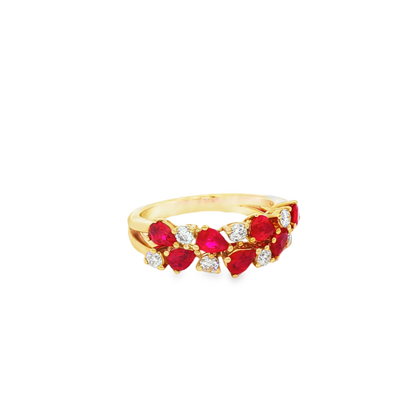14K Yellow Gold Pear-Shaped Ruby & .36 TW Diamond Double-Row Cluster Ring Image 2 Jo & Co. Jewelers Hardy, VA