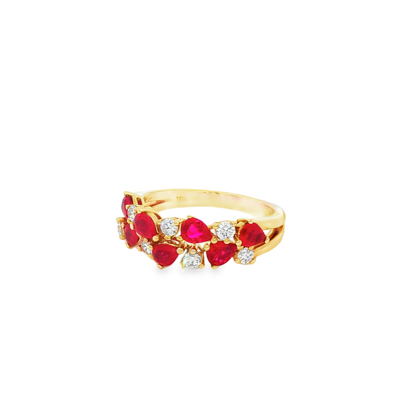14K Yellow Gold Pear-Shaped Ruby & .36 TW Diamond Double-Row Cluster Ring Image 4 Jo & Co. Jewelers Hardy, VA