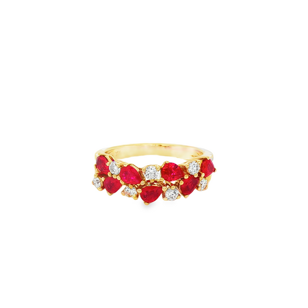 14K Yellow Gold Pear-Shaped Ruby & .36 TW Diamond Double-Row Cluster Ring Jo & Co. Jewelers Hardy, VA