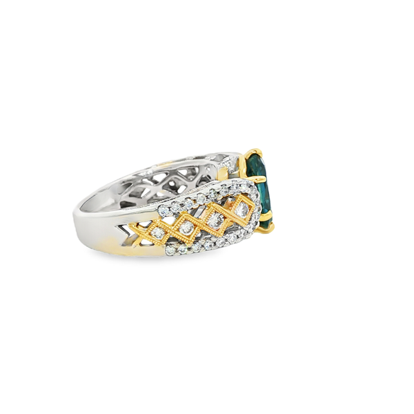 14K Two-Tone Gold Oval Sapphire & Diamond 0.63 CTW Vintage-Style Ring Image 2 Jo & Co. Jewelers Hardy, VA