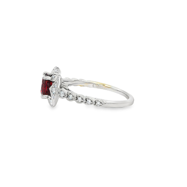 Gabriel 14K White Gold Garnet & Diamond 0.25 CTW Vintage Halo Ring Image 4 Jo & Co. Jewelers Hardy, VA