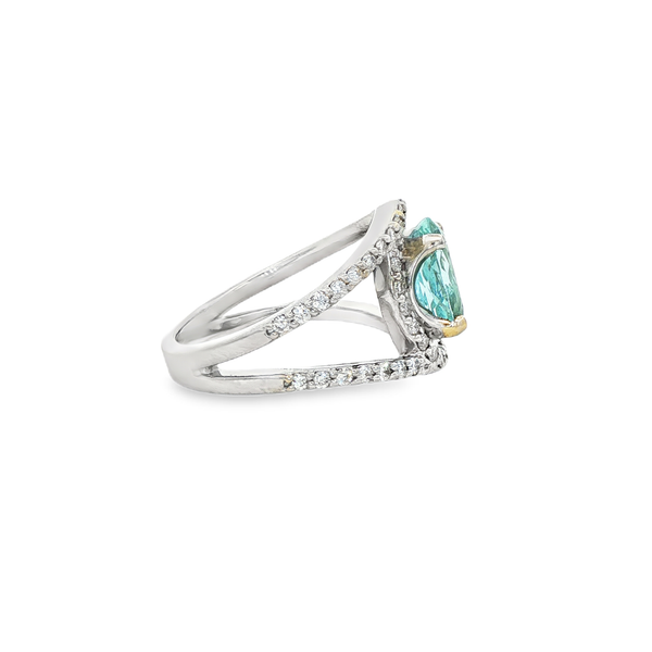 14K White Gold Oval Aquamarine & Diamond 0.58 CTW Split-Shank Halo Ring Image 2 Jo & Co. Jewelers Hardy, VA