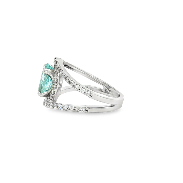 14K White Gold Oval Aquamarine & Diamond 0.58 CTW Split-Shank Halo Ring Image 4 Jo & Co. Jewelers Hardy, VA