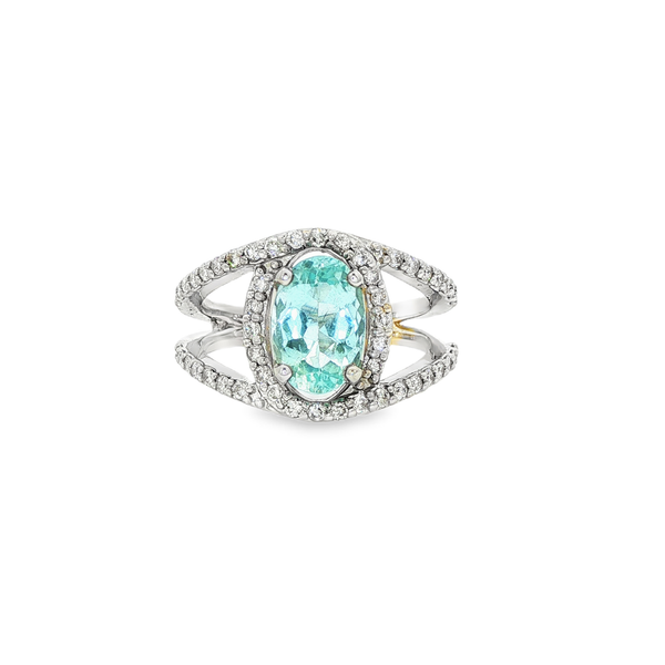 14K White Gold Oval Aquamarine & Diamond 0.58 CTW Split-Shank Halo Ring Jo & Co. Jewelers Hardy, VA