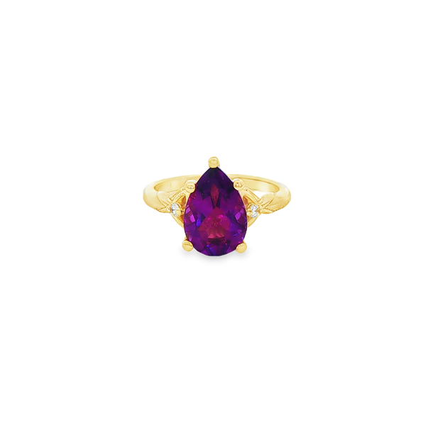 14K Yellow Gold Pear-Shaped Amethyst & Diamond Ring Jo & Co. Jewelers Hardy, VA