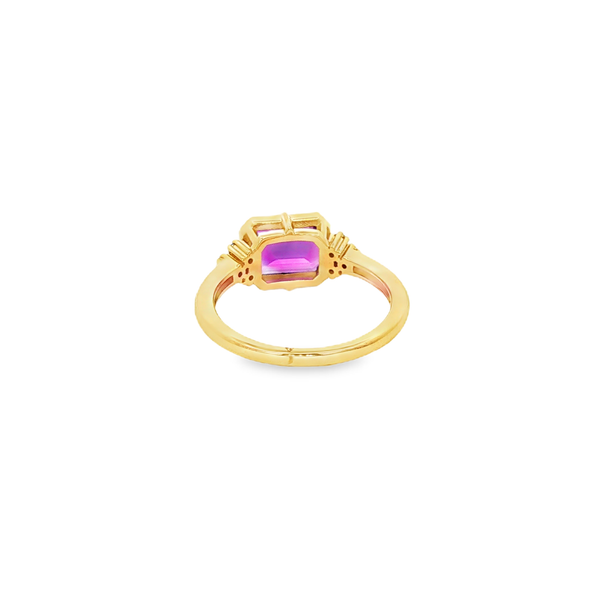 14K Yellow Gold Emerald-Cut Amethyst & Diamond Milgrain Ring Image 3 Jo & Co. Jewelers Hardy, VA