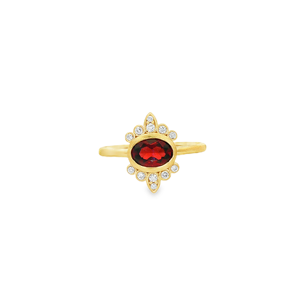14K Yellow Gold Oval Garnet & Diamond Bezel Ring Jo & Co. Jewelers Hardy, VA
