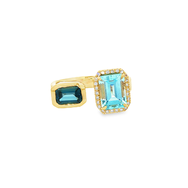 14K Yellow Gold London Blue & Swiss Blue Topaz Diamond Open Ring Jo & Co. Jewelers Hardy, VA