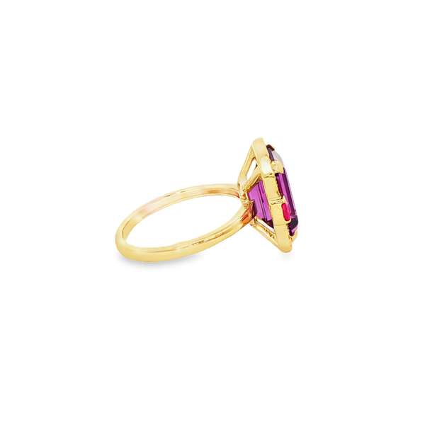 14K Yellow Gold Amethyst, Pink Sapphire & Diamond Halo Ring Image 2 Jo & Co. Jewelers Hardy, VA