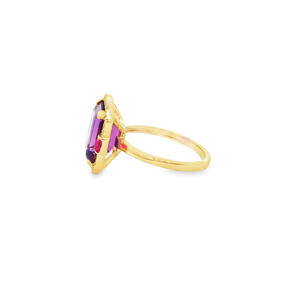 14K Yellow Gold Amethyst, Pink Sapphire & Diamond Halo Ring Image 4 Jo & Co. Jewelers Hardy, VA