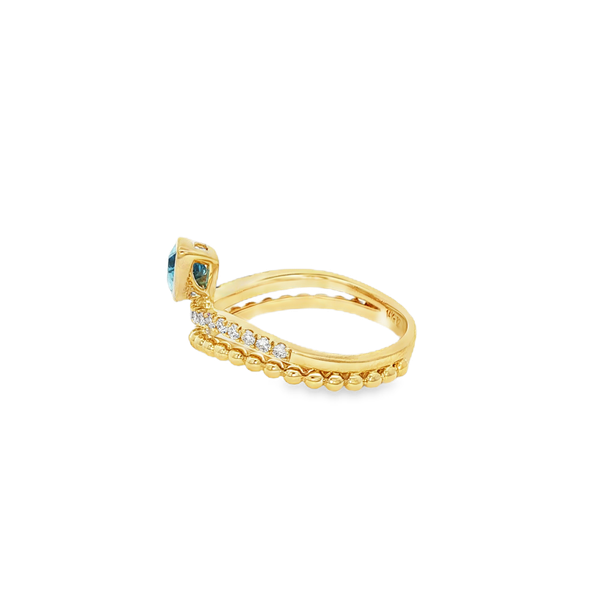 14K Yellow Gold Marquise Blue Topaz & .27 CTW Diamond Double-Row Ring Image 4 Jo & Co. Jewelers Hardy, VA