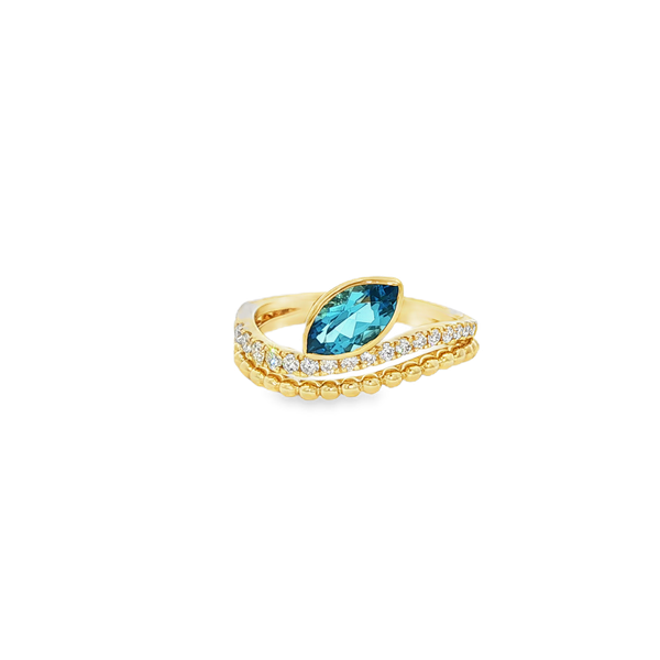 14K Yellow Gold Marquise Blue Topaz & .27 CTW Diamond Double-Row Ring Jo & Co. Jewelers Hardy, VA