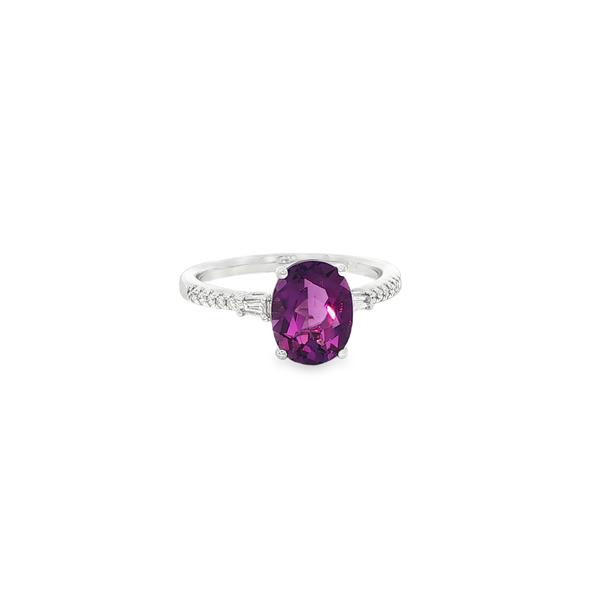 14K White Gold Oval Amethyst & .12 CTW Round & Tapered Baguette Diamond Ring Jo & Co. Jewelers Hardy, VA