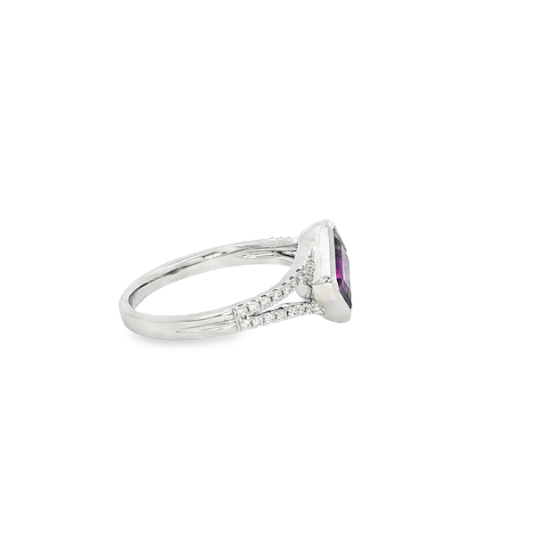 14K White Gold Bezel-Set Amethyst & .14 CTW Diamond Split-Shank Ring Image 2 Jo & Co. Jewelers Hardy, VA