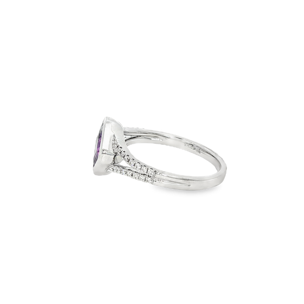 14K White Gold Bezel-Set Amethyst & .14 CTW Diamond Split-Shank Ring Image 4 Jo & Co. Jewelers Hardy, VA