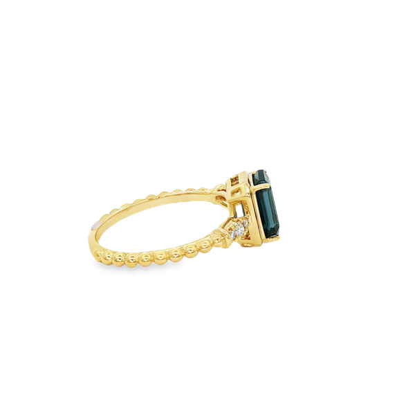 14K Yellow Gold Emerald-Cut London Blue Topaz & .10 CTW Diamond Beaded Ring Image 2 Jo & Co. Jewelers Hardy, VA
