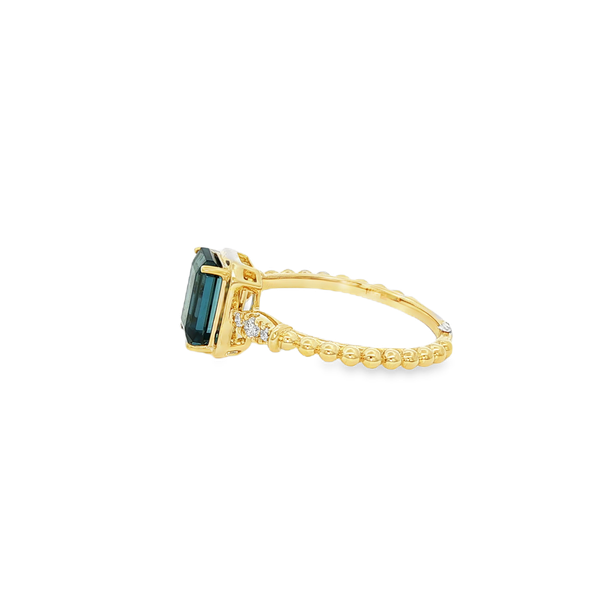 14K Yellow Gold Emerald-Cut London Blue Topaz & .10 CTW Diamond Beaded Ring Image 4 Jo & Co. Jewelers Hardy, VA