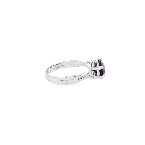 14K White Gold Checkerboard Cushion Amethyst Crossover Ring Image 2 Jo & Co. Jewelers Hardy, VA