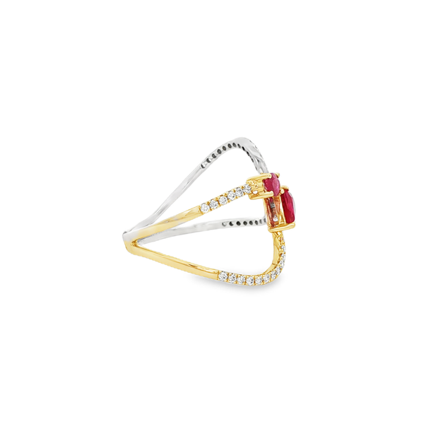 14K Two-Tone Multi-Shape Ruby & Diamond Looped Bypass Ring Image 2 Jo & Co. Jewelers Hardy, VA