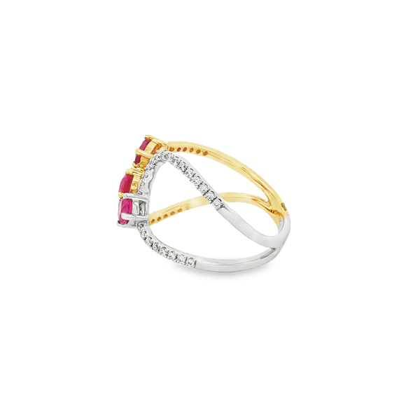 14K Two-Tone Multi-Shape Ruby & Diamond Looped Bypass Ring Image 4 Jo & Co. Jewelers Hardy, VA