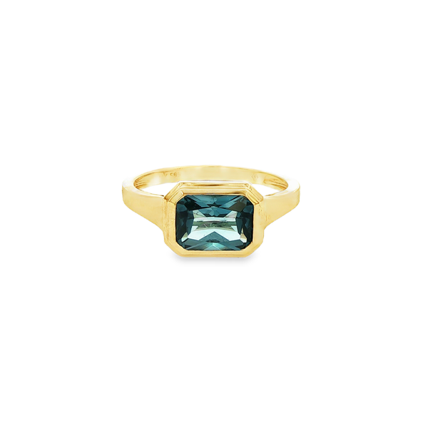 14K Yellow Gold Bezel-Set Cushion London Blue Topaz Solitaire Ring Jo & Co. Jewelers Hardy, VA