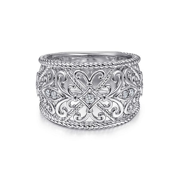 Gabriel Sterling Round White Sapphire Floral Openwork Ring Jo & Co. Jewelers Hardy, VA