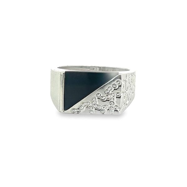 Sterling Silver Mens Rectangle Top Fashion Ring with Texture and Onyx Jo & Co. Jewelers Hardy, VA