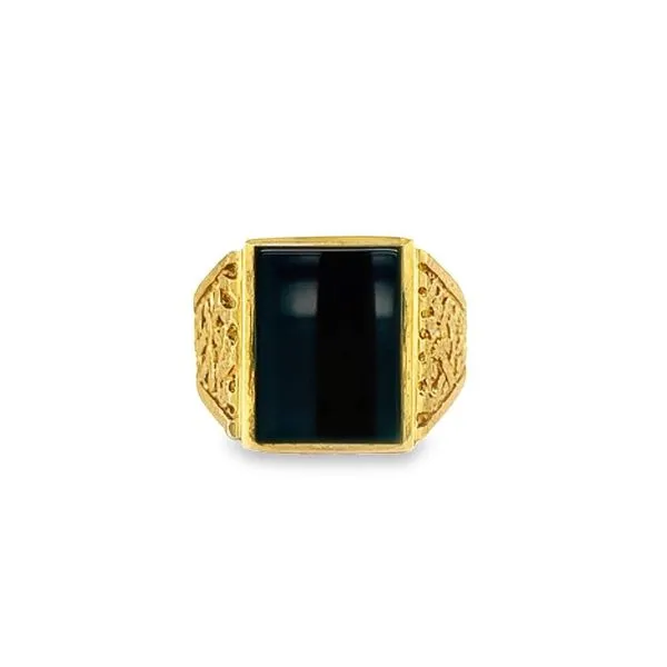 Mens 10K Yellow Gold Nugget Sides Fashion Ring with One Rectangle Onyx Jo & Co. Jewelers Hardy, VA