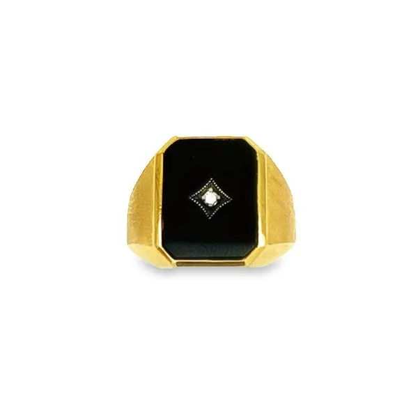 10K Yellow Gold Mens Classic Fashion Ring with One Rectangle Onyx and a Round Diamond Jo & Co. Jewelers Hardy, VA