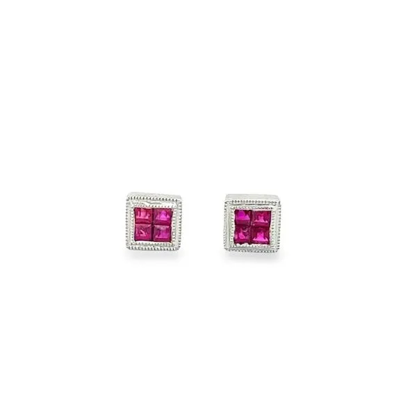 14K White Gold Bezel Set Princess Cut Ruby Studs Jo & Co. Jewelers Hardy, VA