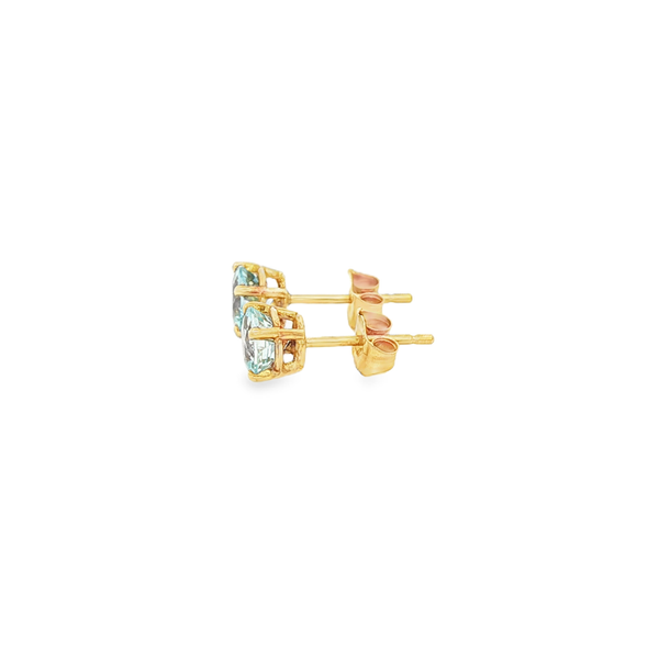 14K Yellow Gold Round Aquamarine Birthstone Stud Earrings Image 4 Jo & Co. Jewelers Hardy, VA