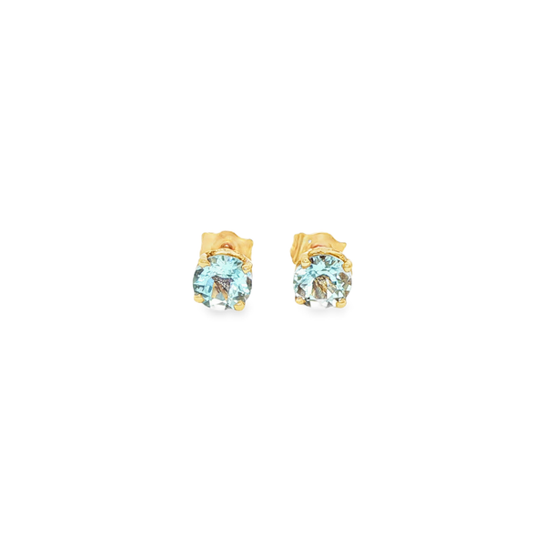 14K Yellow Gold Round Aquamarine Birthstone Stud Earrings Jo & Co. Jewelers Hardy, VA