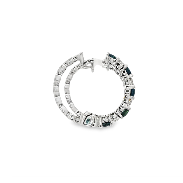 14K White Gold Sapphire & 0.80 CTW Diamond Hinged Hoop Earrings Image 2 Jo & Co. Jewelers Hardy, VA