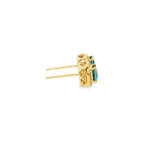 10K Yellow Gold London Blue Topaz & Diamond Halo Stud Earrings Image 2 Jo & Co. Jewelers Hardy, VA